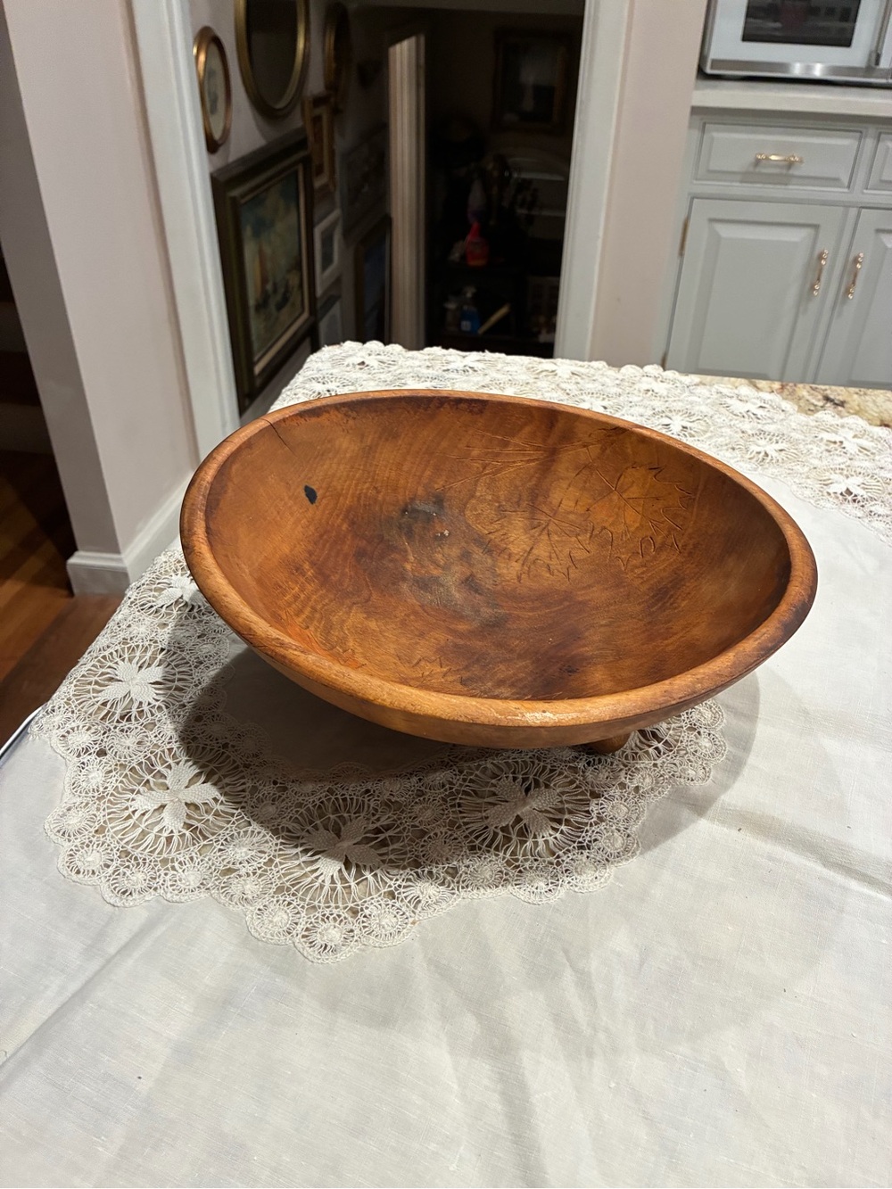 Vintage Wooden Dough Bowl in Warm Brown